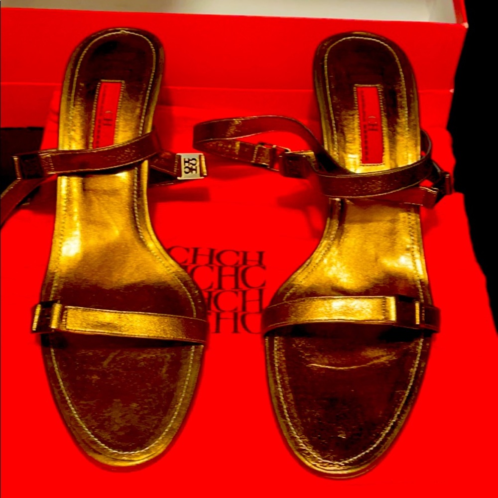 Carolina Herrera gold strap heel sandals size 40
